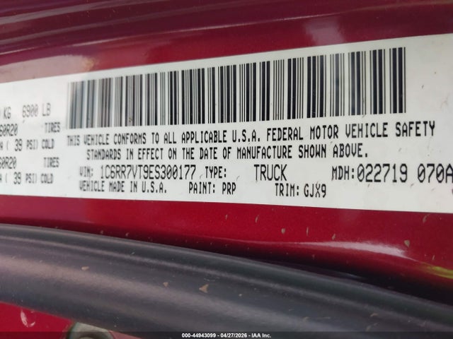 44943099 :رقم المزاد ، 1C6RR7VT9ES300177 vin ، 2014 Ram 1500 Laramie مزاد بيع
