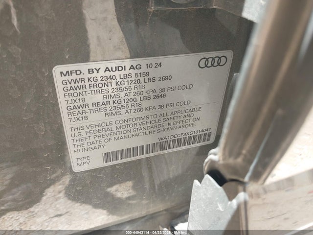 Aukcja sprzedaży 2025 Audi Q3 Premium 45 Tfsi S Line Quattro Tiptronic, vin: WA1DECF3XS1014047, numer aukcji: 44943114