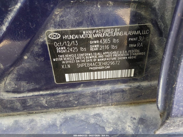 Aukcja sprzedaży 2014 Hyundai Sonata Gls, vin: 5NPEB4AC3EH829672, numer aukcji: 44943123