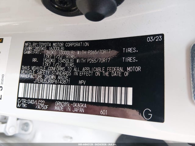 JTERU5JRXP6143871 Toyota 4runner Trd Off Road Premium