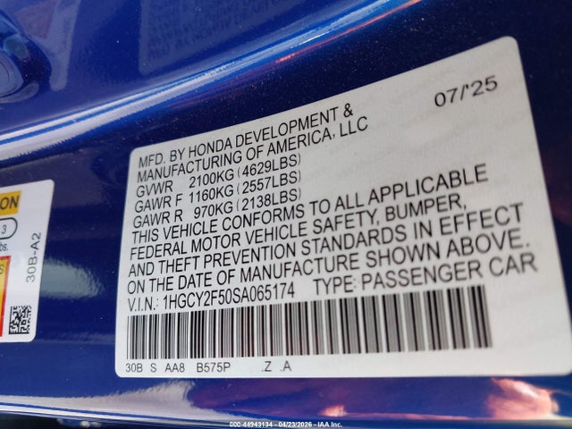 1HGCY2F50SA065174 Honda Accord Hybrid Sport