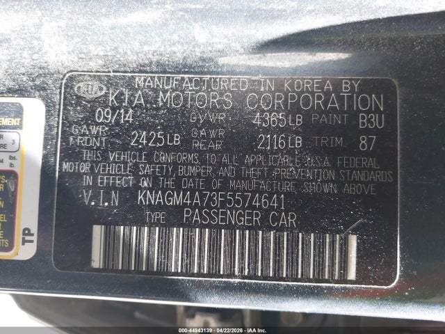 Aukcja sprzedaży 2015 Kia Optima Lx, vin: KNAGM4A73F5574641, numer aukcji: 44943139