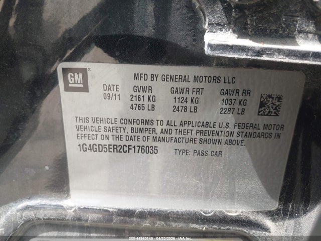 Auction sale of the 2012 Buick Lacrosse Premium 1 Group, vin: 1G4GD5ER2CF176035, lot number: 44943149