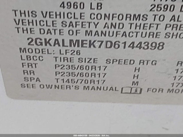 2013 Gmc Terrain Sle-1 მანქანა იყიდება აუქციონზე, vin: 2GKALMEK7D6144398, აუქციონის ნომერი: 44943159