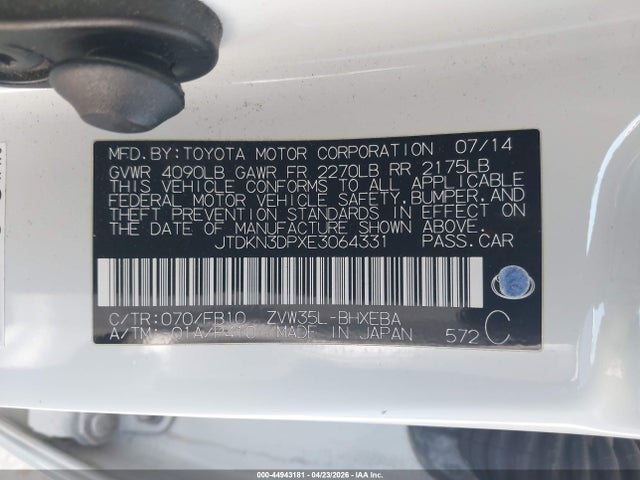 Toyota PRIUS PLUG-IN 2014 JTDKN3DPXE3064331 Image 9