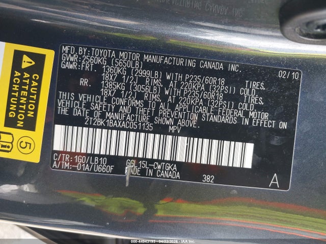 2010 Lexus Rx 350 მანქანა იყიდება აუქციონზე, vin: 2T2BK1BAXAC051135, აუქციონის ნომერი: 44943193
