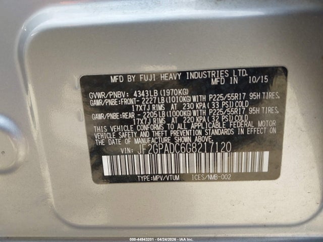 44943201 :رقم المزاد ، JF2GPADC6G8217120 vin ، 2016 Subaru Crosstrek 2.0i Premium مزاد بيع