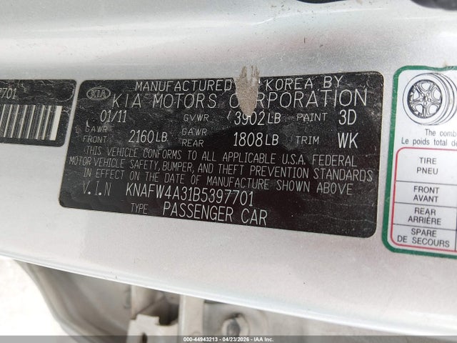 Продажа на аукционе авто 2011 Kia Forte Sx, vin: KNAFW4A31B5397701, номер лота: 44943213