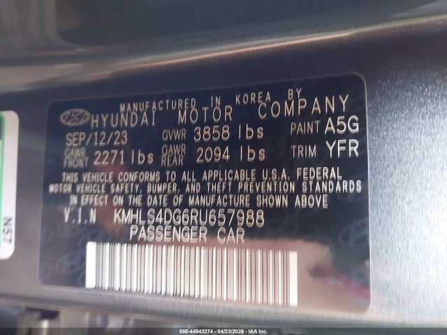 Aukcja sprzedaży 2024 Hyundai Elantra Sel, vin: KMHLS4DG6RU657988, numer aukcji: 44943274