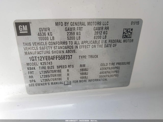 Aukcja sprzedaży 2015 Gmc Sierra 2500hd Sle, vin: 1GT12YE84FF568737, numer aukcji: 44943277