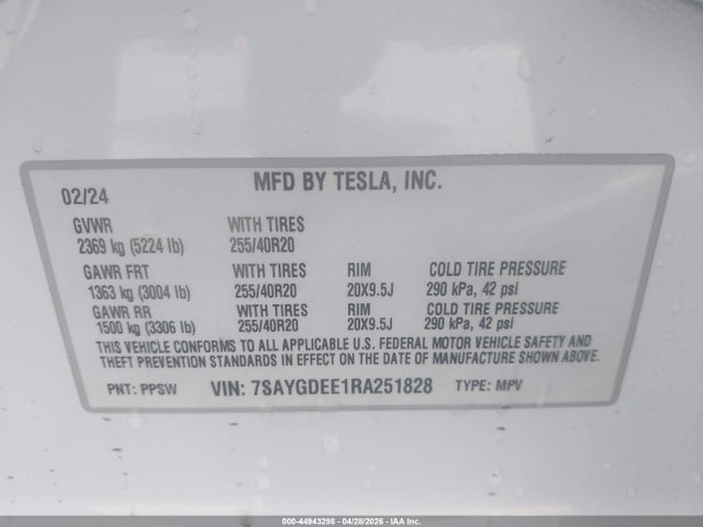 7SAYGDEE1RA251828 Tesla Model Y Long Range Dual Motor All-wheel Drive