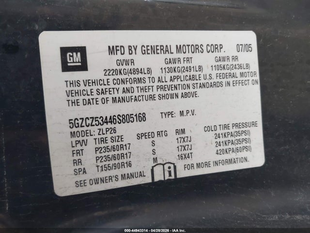 2006 Saturn Vue V6 მანქანა იყიდება აუქციონზე, vin: 5GZCZ53446S805168, აუქციონის ნომერი: 44943314