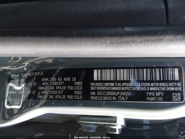 Продажа на аукционе авто 2018 Jeep Renegade Latitude 4x4, vin: ZACCJBBB8JPJ04281, номер лота: 44943323