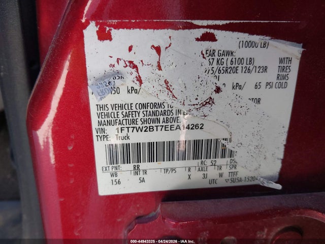 Aukcja sprzedaży 2014 Ford F-250 Lariat, vin: 1FT7W2BT7EEA14262, numer aukcji: 44943325