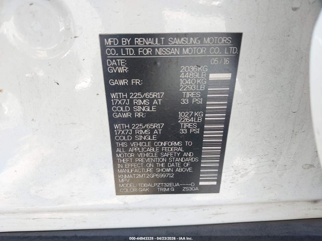 KNMAT2MT2GP699712 Nissan Rogue S/sl/sv