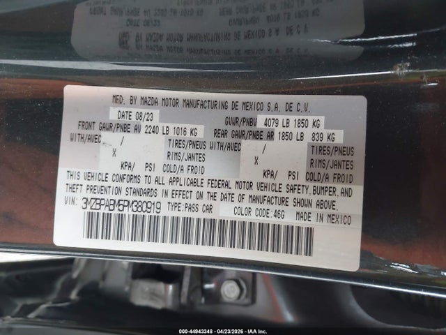 Продажа на аукционе авто 2023 Mazda Mazda3 2.5 S Select, vin: 3MZBPABM5PM380919, номер лота: 44943348
