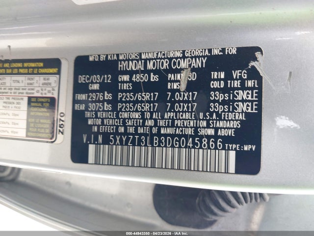 Aukcja sprzedaży 2013 Hyundai Santa Fe Sport, vin: 5XYZT3LB3DG045866, numer aukcji: 44943350
