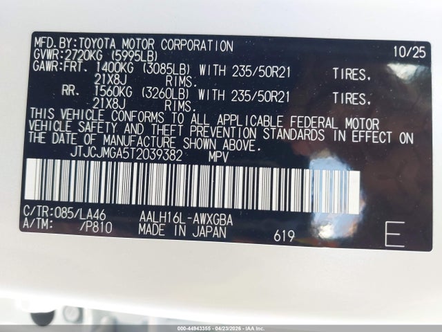 Aukcja sprzedaży 2026 Lexus Rx 450h+ Luxury, vin: JTJCJMGA5T2039382, numer aukcji: 44943355