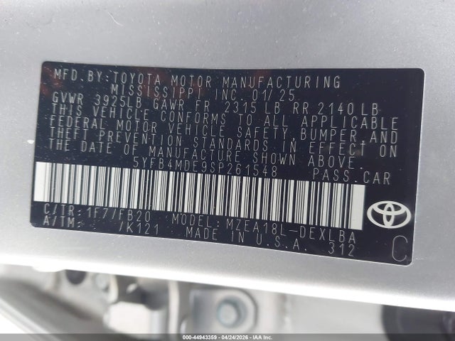 Toyota COROLLA LE 2025 5YFB4MDE9SP261548 Image 9