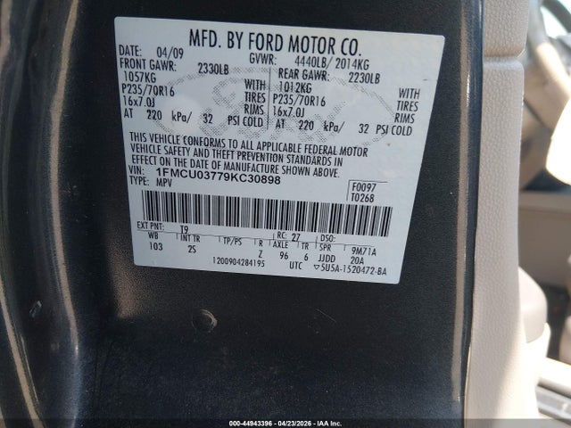 Aukcja sprzedaży 2009 Ford Escape Xlt, vin: 1FMCU03779KC30898, numer aukcji: 44943396
