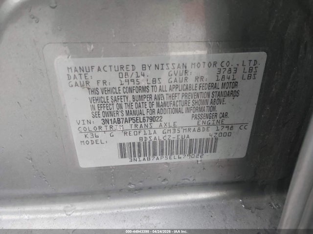 Продажа на аукционе авто 2014 Nissan Sentra S, vin: 3N1AB7AP5EL679022, номер лота: 44943398