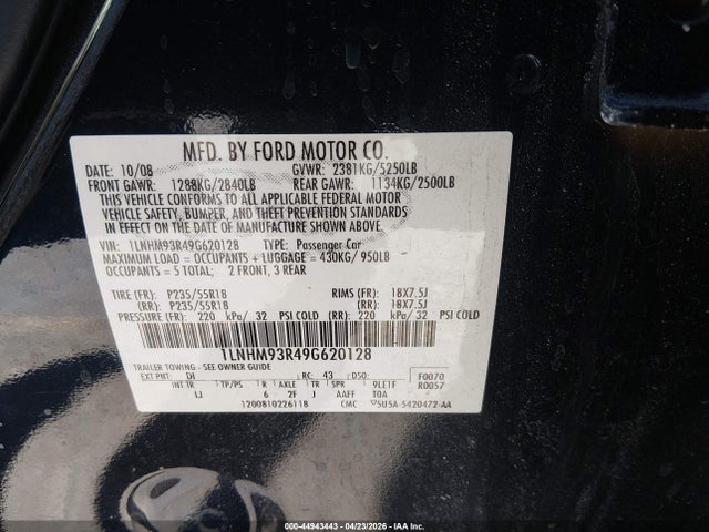 Продаж на аукціоні авто 2009 Lincoln Mks, vin: 1LNHM93R49G620128, номер лоту: 44943443