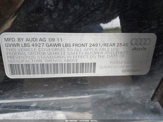 Aukcja sprzedaży 2012 Audi A4 2.0t Premium, vin: WAUFFAFL0CN010452, numer aukcji: 44943461