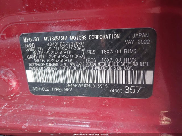 Продажа на аукционе авто 2022 Mitsubishi Outlander Sport 2.0 Se 2wd, vin: JA4APVAU0NU015915, номер лота: 44943489