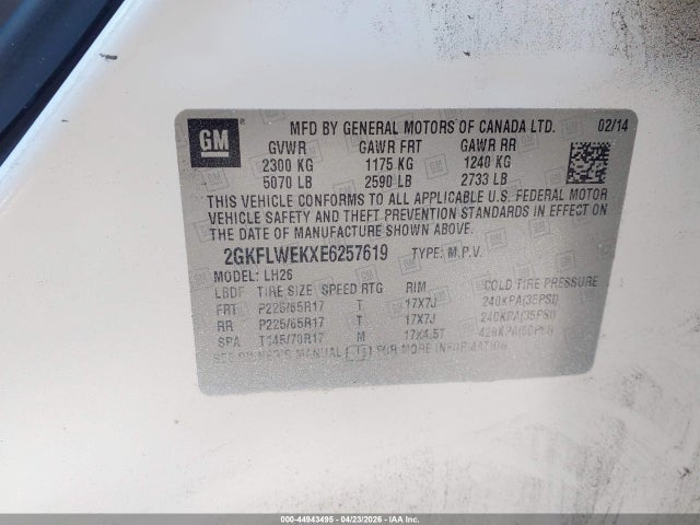 2014 Gmc Terrain Sle-2 მანქანა იყიდება აუქციონზე, vin: 2GKFLWEKXE6257619, აუქციონის ნომერი: 44943495