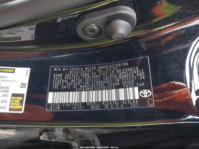 Aukcja sprzedaży 2025 Toyota Corolla Le, vin: 5YFB4MDE1SP267375, numer aukcji: 44943509