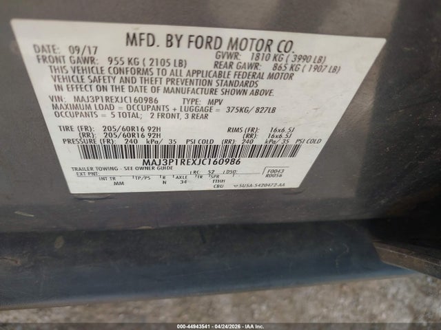 Aukcja sprzedaży 2018 Ford Ecosport S, vin: MAJ3P1REXJC160986, numer aukcji: 44943541