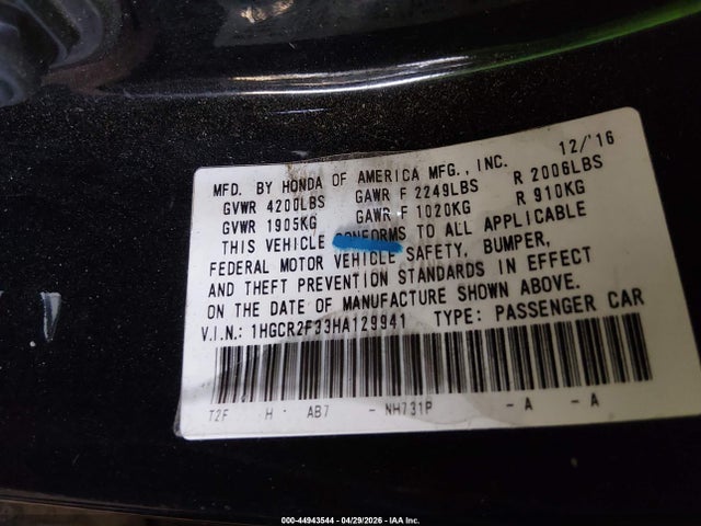 1HGCR2F33HA129941 Honda ACCORD LX