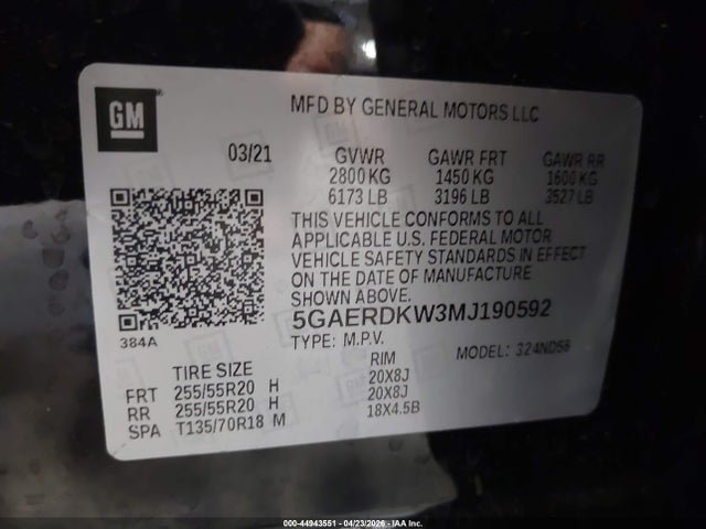 Продаж на аукціоні авто 2021 Buick Enclave Fwd Avenir, vin: 5GAERDKW3MJ190592, номер лоту: 44943551