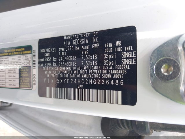 Aukcja sprzedaży 2022 Kia Telluride Lx, vin: 5XYP24HC2NG236486, numer aukcji: 44943589
