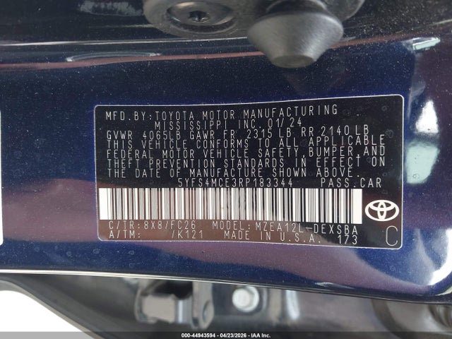 44943594 :رقم المزاد ، 5YFS4MCE3RP183344 vin ، 2024 Toyota Corolla Se مزاد بيع