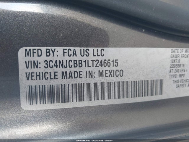Aukcja sprzedaży 2020 Jeep Compass Altitude Fwd, vin: 3C4NJCBB1LT246615, numer aukcji: 44943600