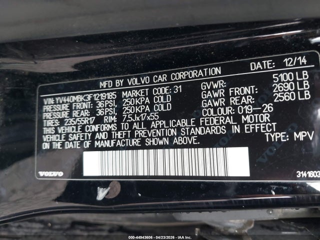 Продажа на аукционе авто 2015 Volvo Xc70 T5 Premier, vin: YV440MBK3F1219185, номер лота: 44943606