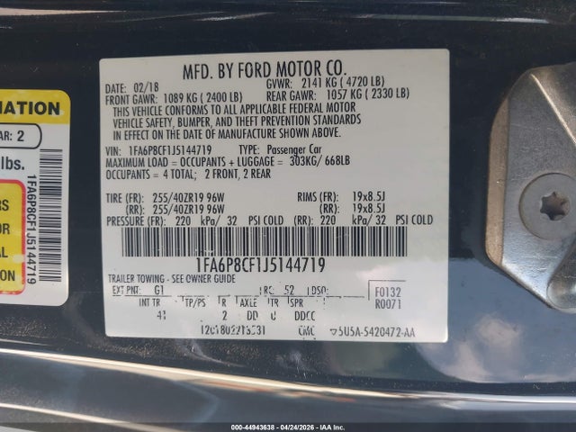 1FA6P8CF1J5144719 Ford Mustang Gt Premium