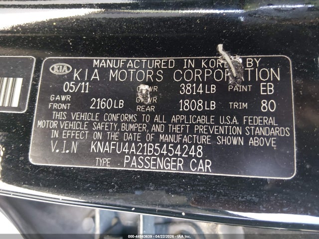 Aukcja sprzedaży 2011 Kia Forte Ex, vin: KNAFU4A21B5454248, numer aukcji: 44943639