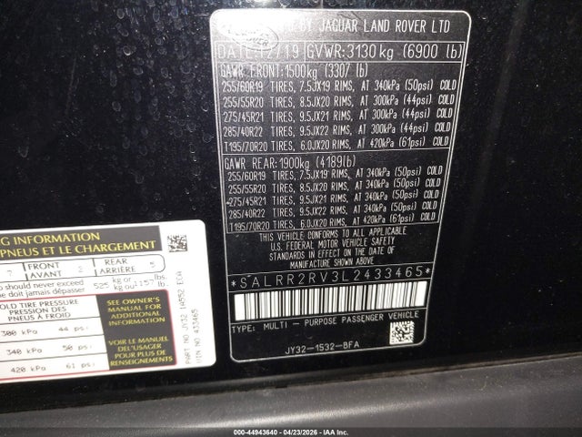 SALRR2RV3L2433465 Land Rover Discovery Hse