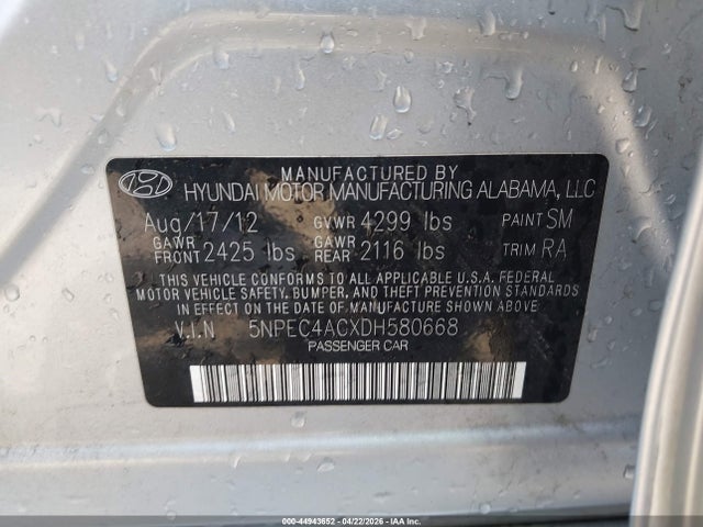 Aukcja sprzedaży 2013 Hyundai Sonata Se, vin: 5NPEC4ACXDH580668, numer aukcji: 44943652