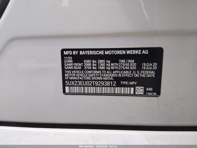 44943659 :رقم المزاد ، 5UX23EU02T9293812 vin ، 2026 Bmw X5 Xdrive40i مزاد بيع