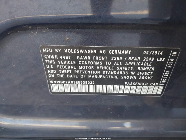 Продажа на аукционе авто 2014 Volkswagen Cc 2.0t Sport, vin: WVWBP7AN3EE538032, номер лота: 44943662