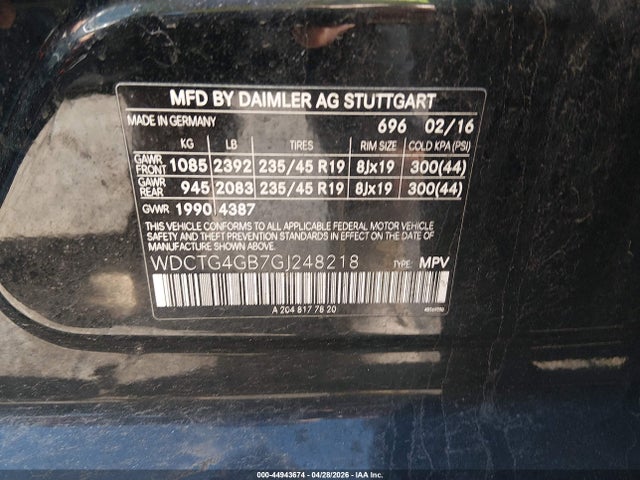 WDCTG4GB7GJ248218 Mercedes-Benz Gla 250 4matic