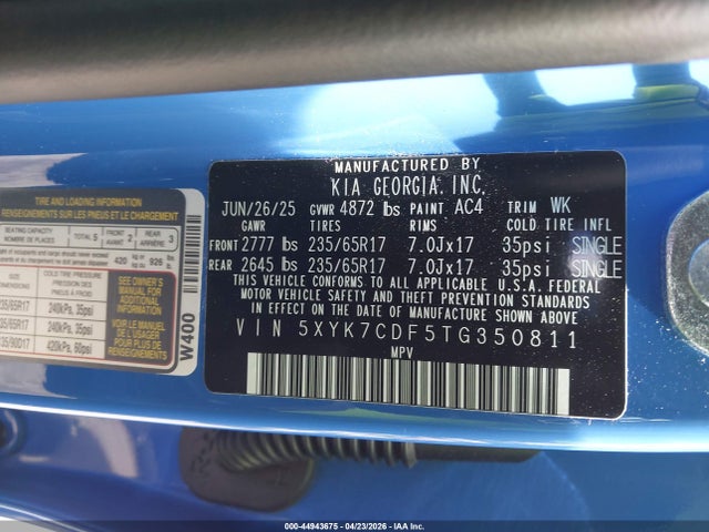 44943675 :رقم المزاد ، 5XYK7CDF5TG350811 vin ، 2026 Kia Sportage X-pro Prestige مزاد بيع