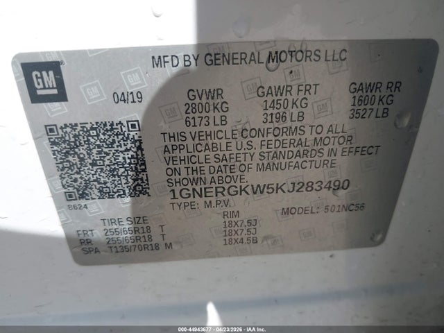 Продажа на аукционе авто 2019 Chevrolet Traverse 1lt, vin: 1GNERGKW5KJ283490, номер лота: 44943677