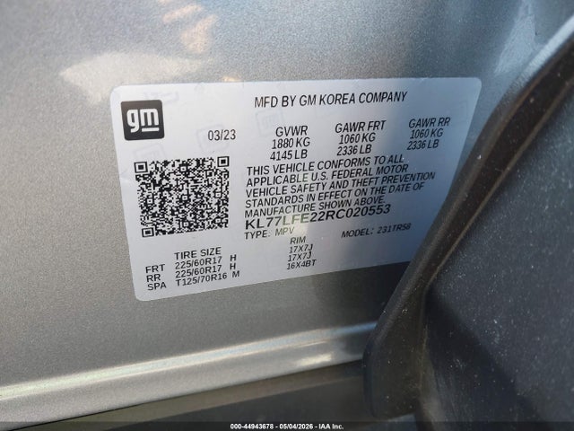 Продажа на аукционе авто 2024 Chevrolet Trax Ls, vin: KL77LFE22RC020553, номер лота: 44943678
