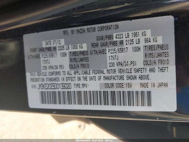 Aukcja sprzedaży 2013 Mazda Cx-5 Touring, vin: JM3KE2CE5D0139020, numer aukcji: 44943679