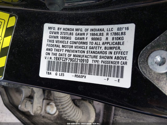 Aukcja sprzedaży 2016 Honda Civic Ex, vin: 19XFC2F79GE210910, numer aukcji: 44943715