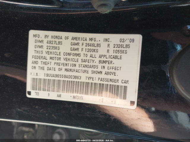 Aukcja sprzedaży 2009 Acura Tl 3.7, vin: 19UUA96559A003863, numer aukcji: 44943723